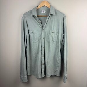 Faherty Mens Shirt Organic Cotton Knit Button Down Sage Green Large